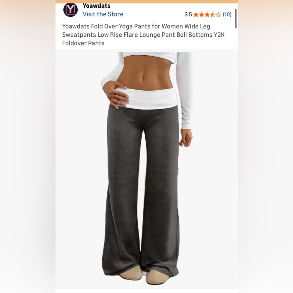 Yoawdats Fold Over Wide Leg Yoga Pants – Gray Y2K Lounge Flare –Size M